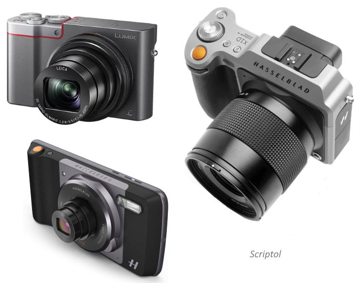 Cameras with a modern look: Lumix TZ100, Hasselblad X1D II, Hasselblad Moto Mods